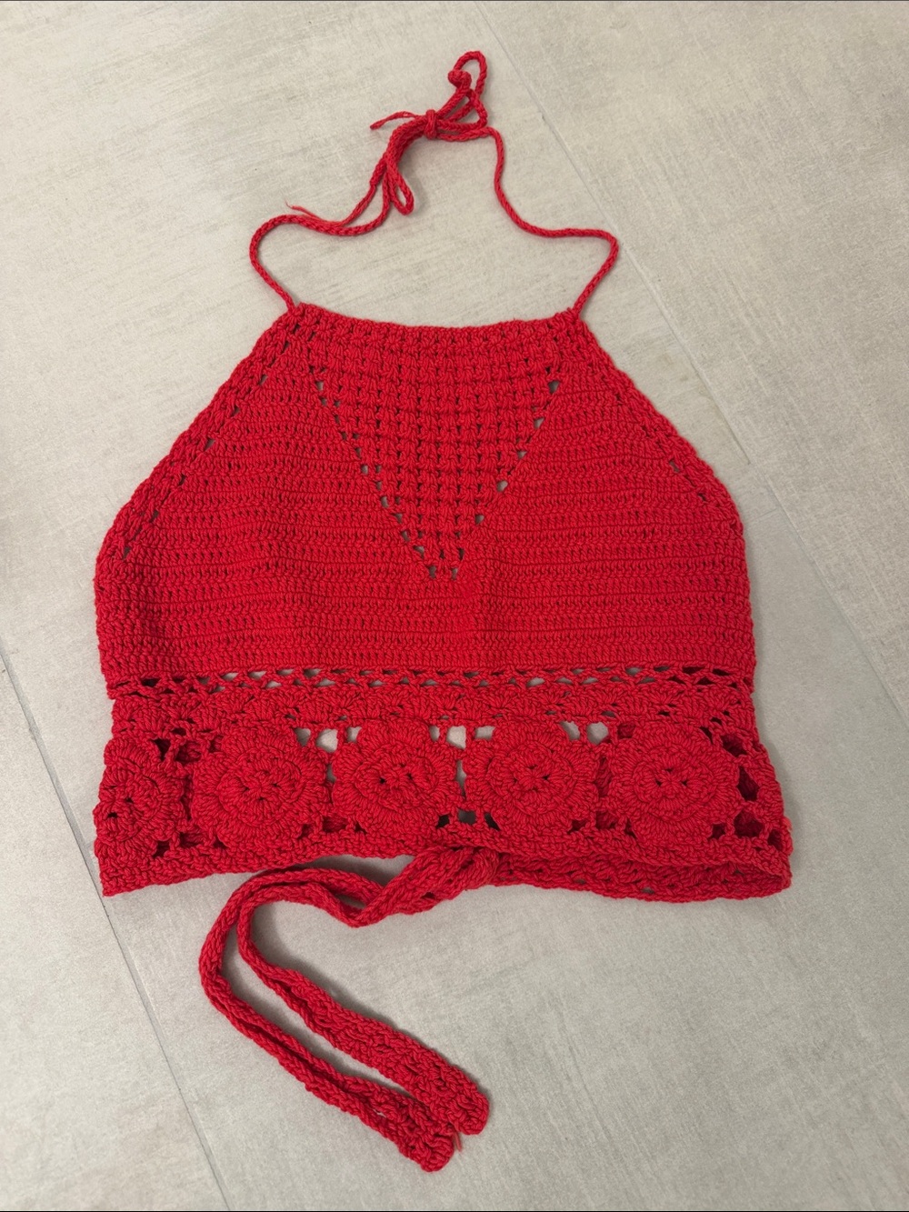 Red Crochet Halter Crop Camisole